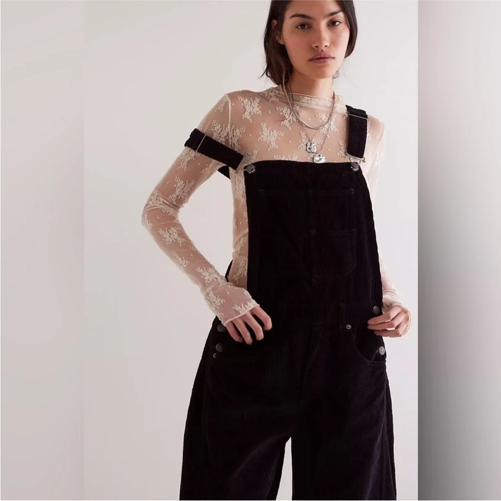 Free People We The Free Good Luck Cord Overalls Black
